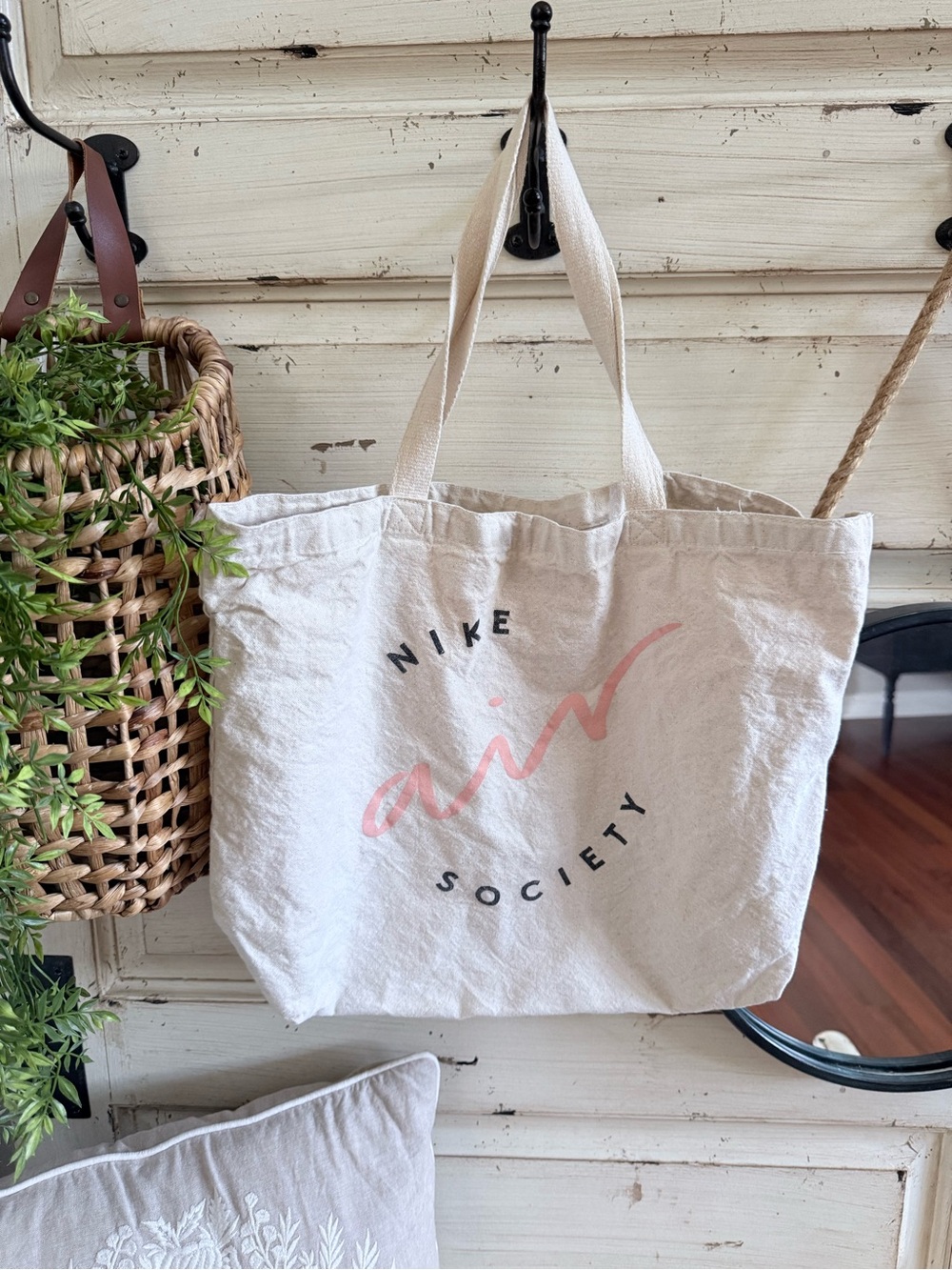 Nike Cream Tote with Pink Script Logo